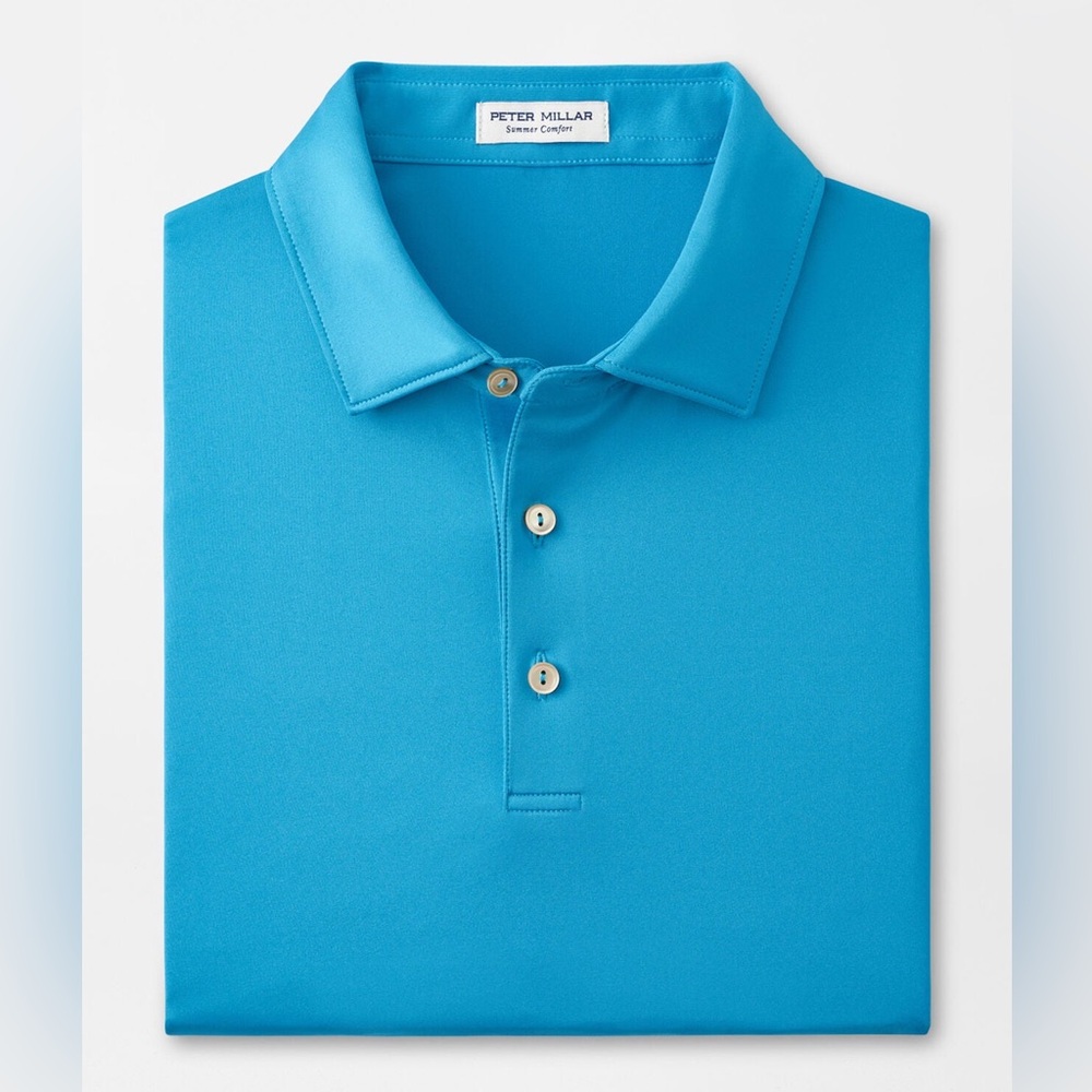 Peter Millar Jasper Blue Solid Performance Jersey Polo Summer Comfort Golf NWT S